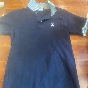 Psycho Bunny Navy Polo - Gray and White Houndstooth Collar - Boys Large 14-16